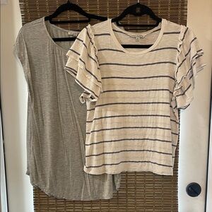 Set of 2 Green Envelope casual tees Striped Ruffle Sleeve Top and gray cap sleev